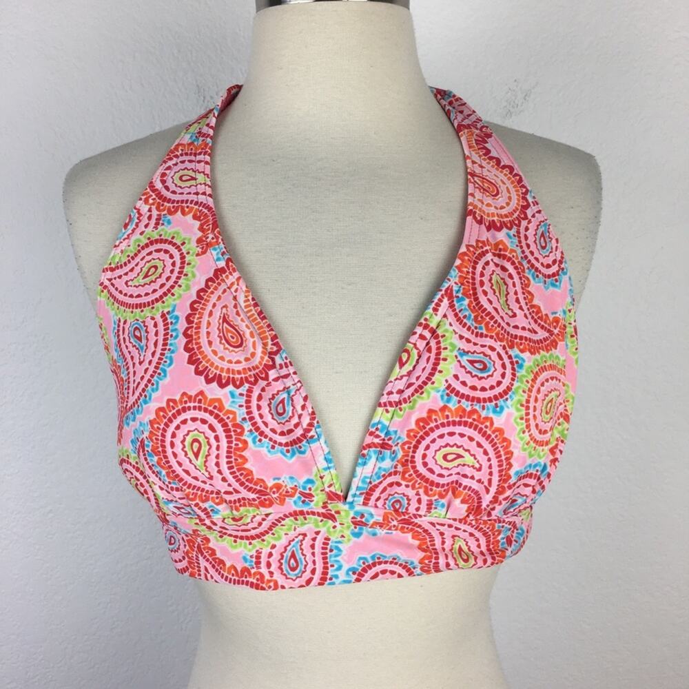 Tommy Hilfiger Pink Multicolor Paisley Halter Bikini Top